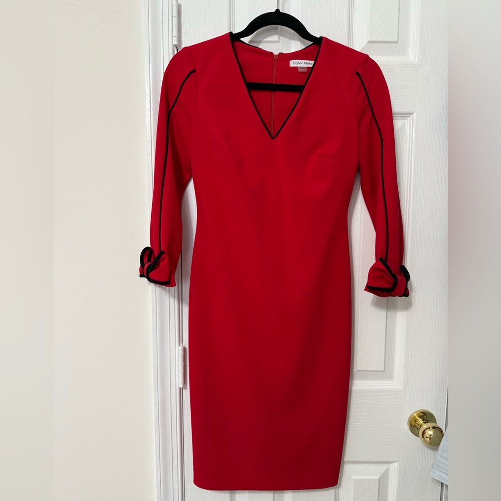 Calvin Klein Red 3/4 Bow Sleeve Dress